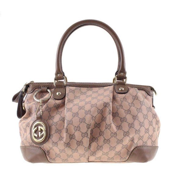 Gucci Suki Canvas Leather Shoulder Pink Brown GG Handbag - Picture 1 of 8